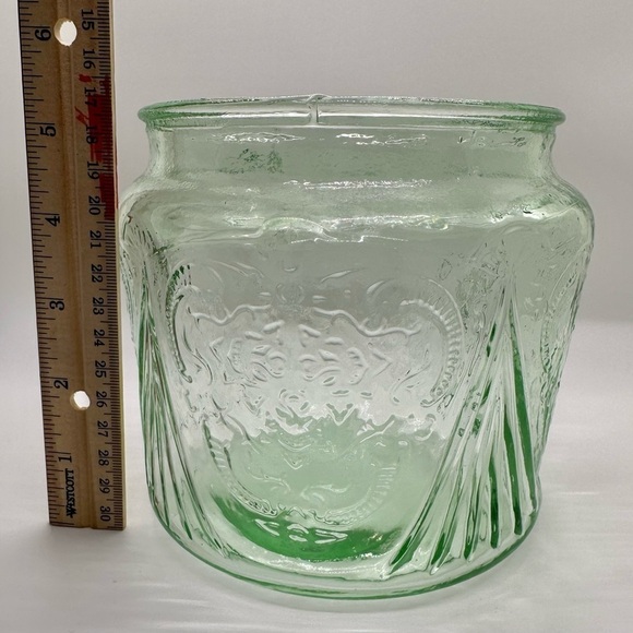 Hazel Atlas ROYAL LACE GREEN 5 1/4" Cookie Jar NO LID DOES NOT GLOW HTF - Picture 5 of 9
